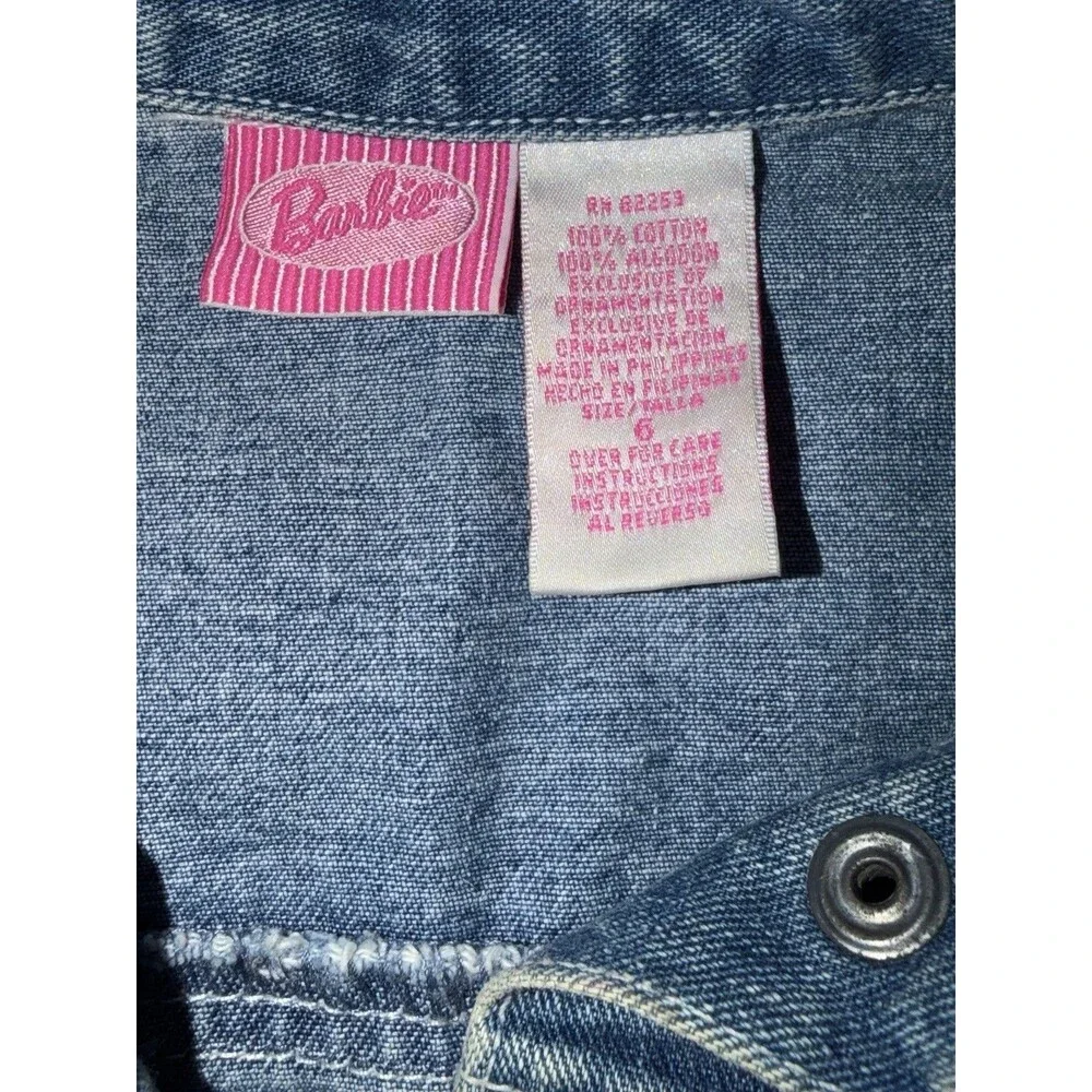 VINTAGE RARE BARBIE 90s Kids Girls Sz 6 denim embroidered Bling Jacket